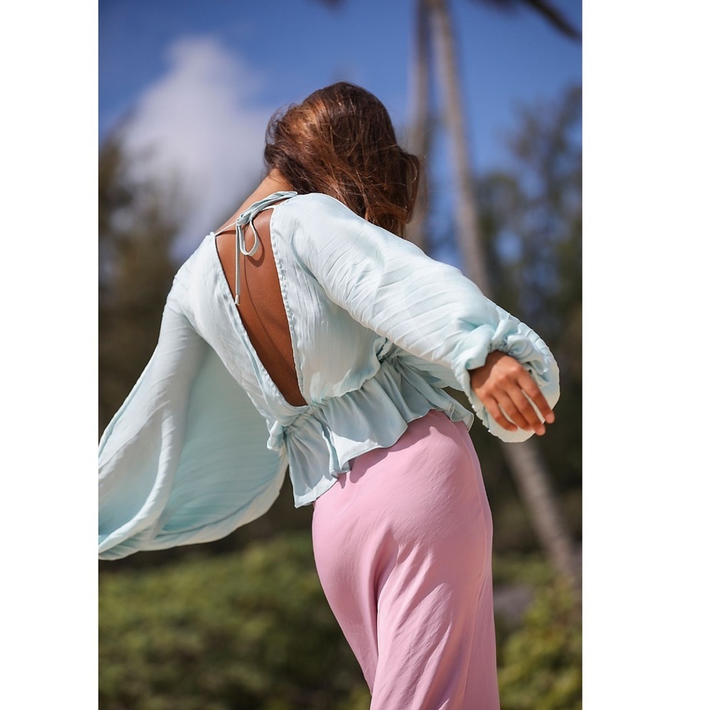 Free People Turquoise Pleated Billow Blouse XS NWT